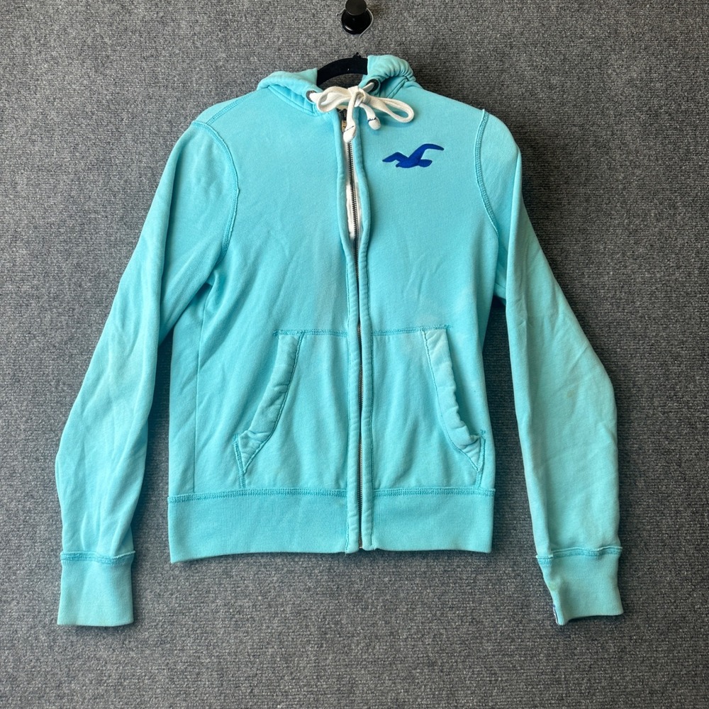 Hollister Full Zip Hoodie Womens Small Blue Seagull Logo Y2K 2000s Babydoll 00s